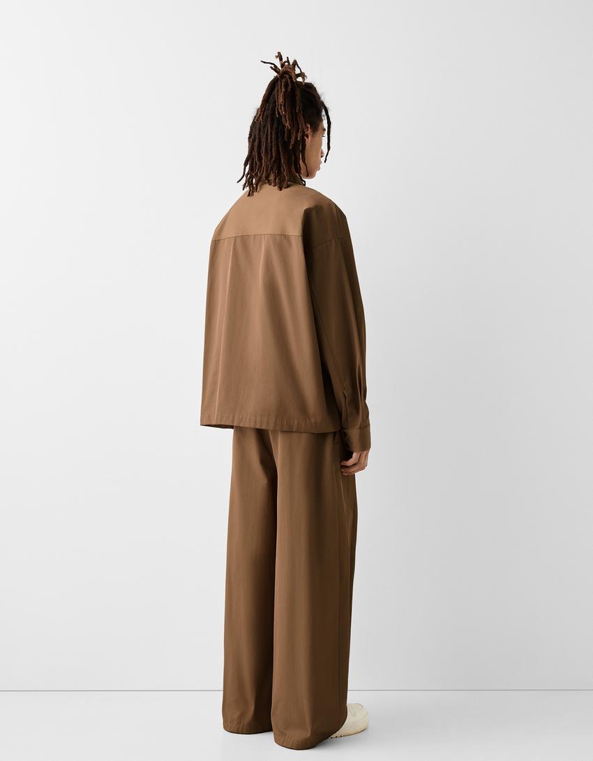 Tailored flared trousers with darts-Brown-2