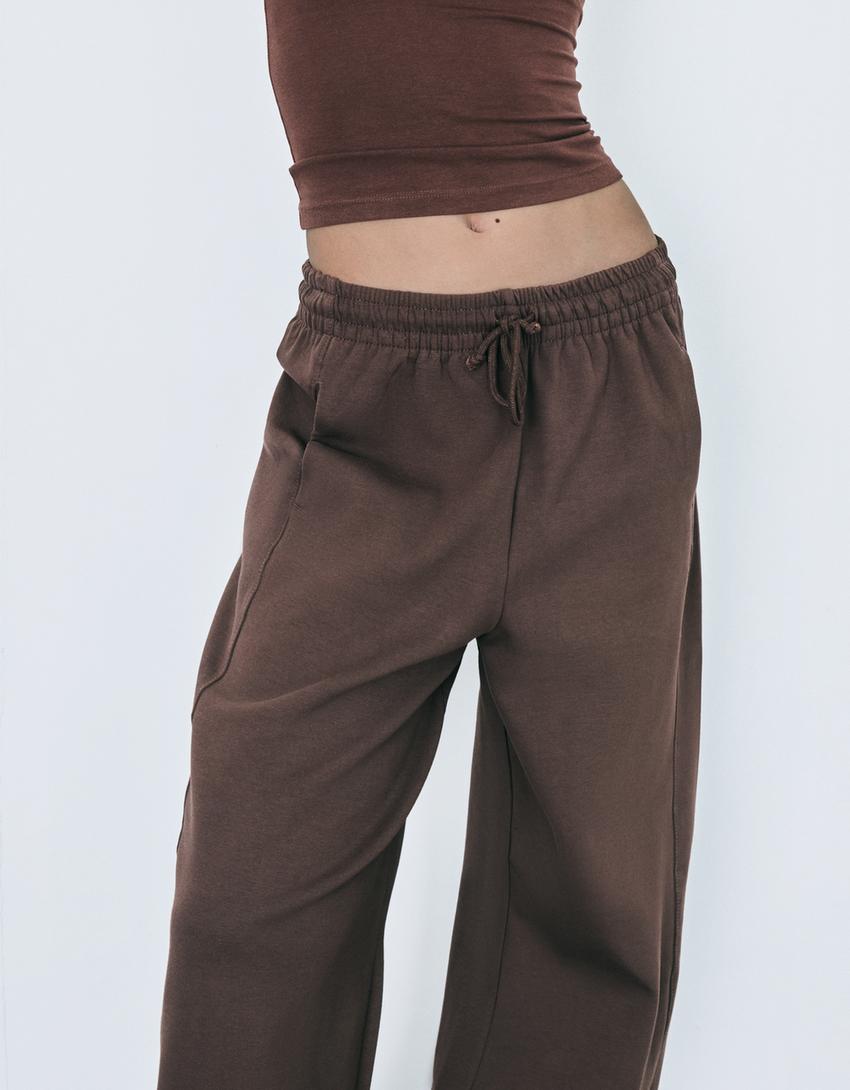 Plush barrel trousers-Brown