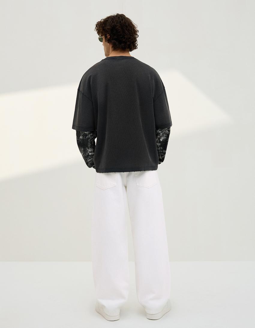 Jeans baggy fit-Bianco