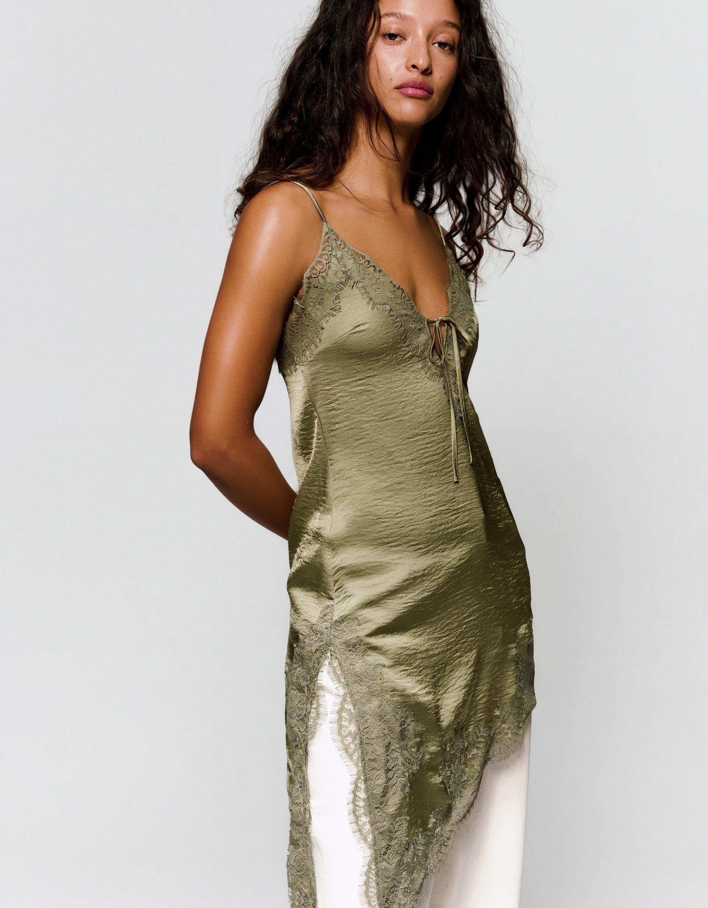 Asimetrik saten mini elbise - Görsel 18