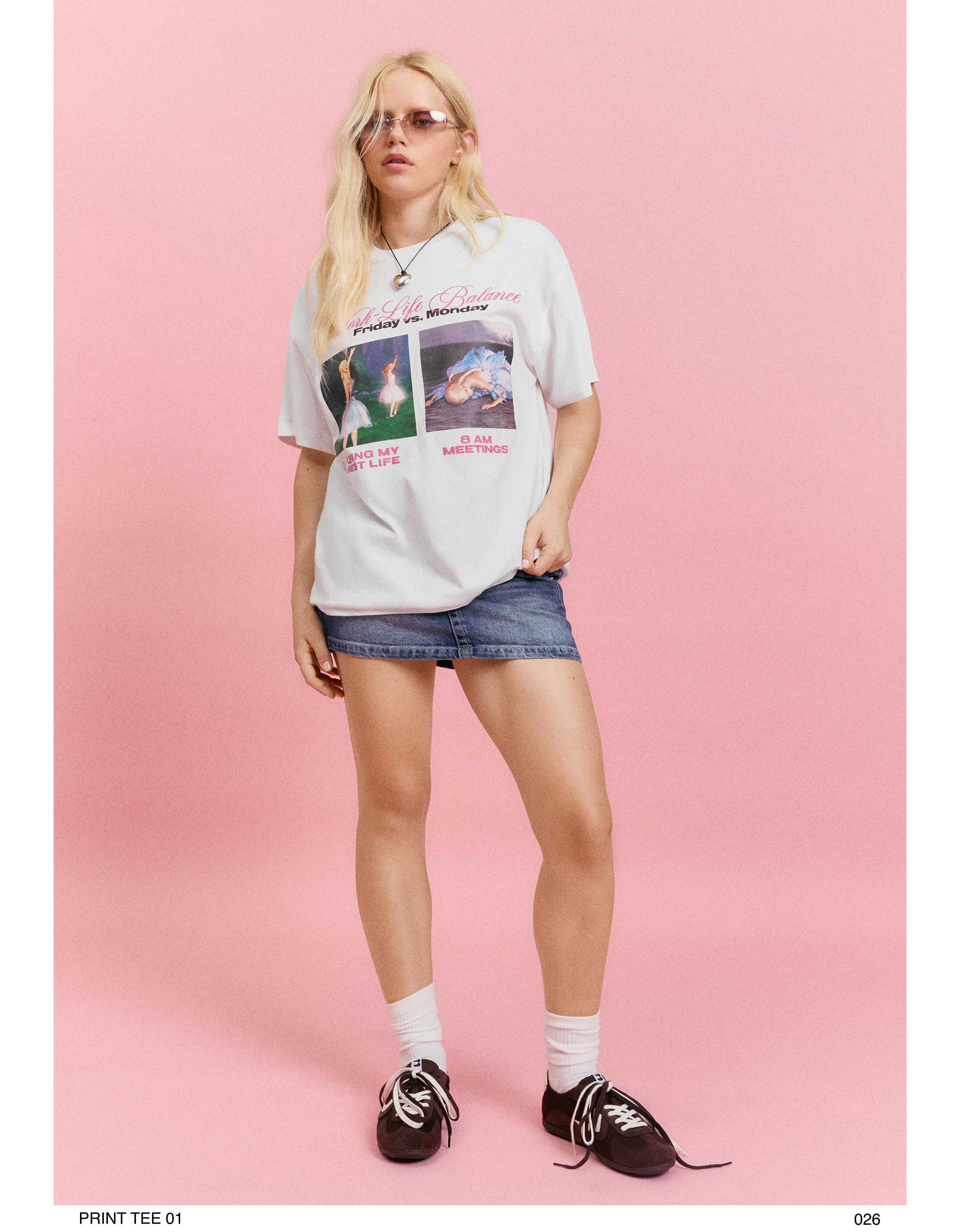Oversize short sleeve BARBIE print T-shirt — Cream