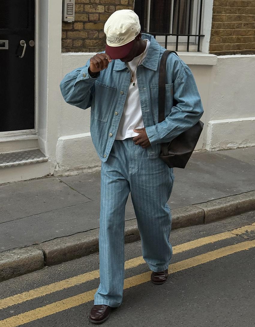 Veste en jean rayée-Bleu clair