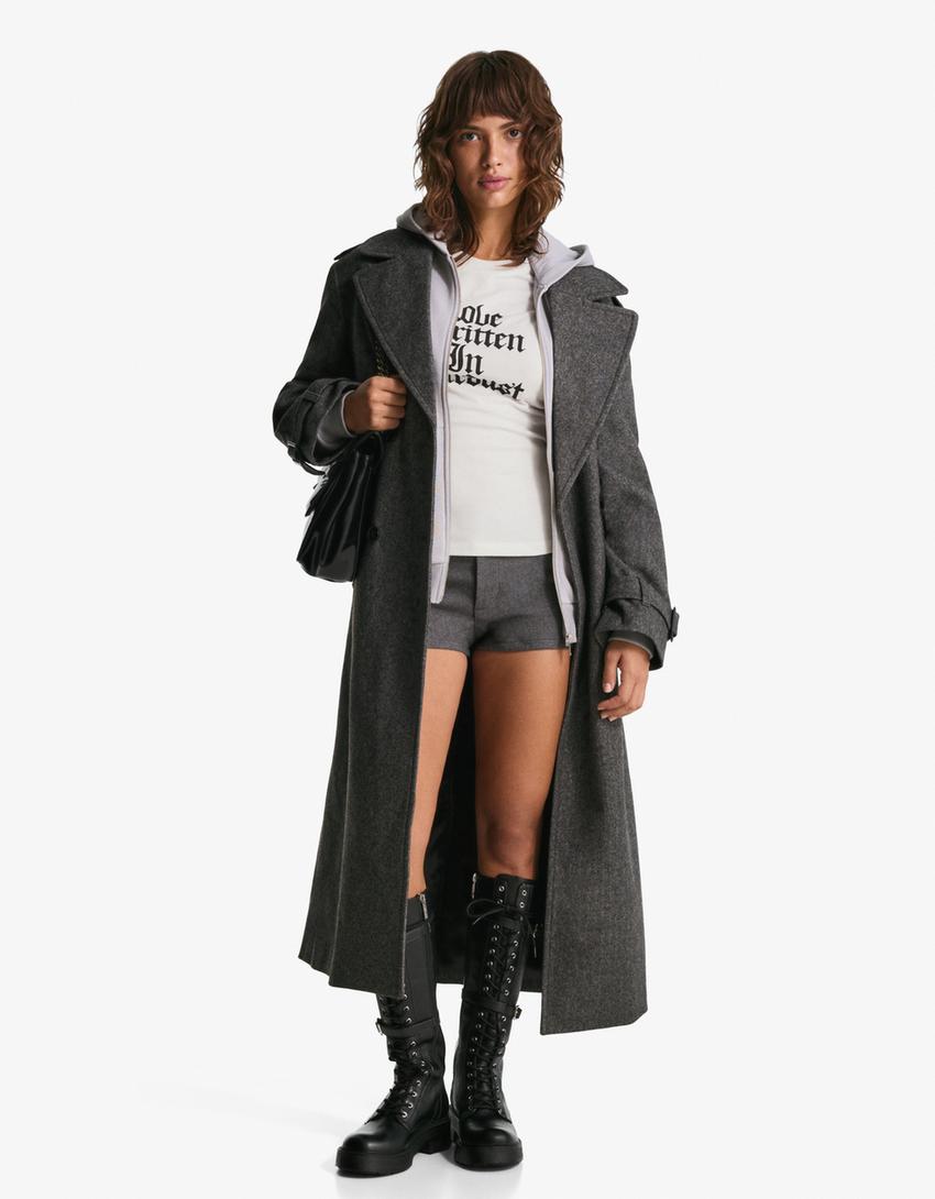 Abrigo trench con lana oversize-Gris