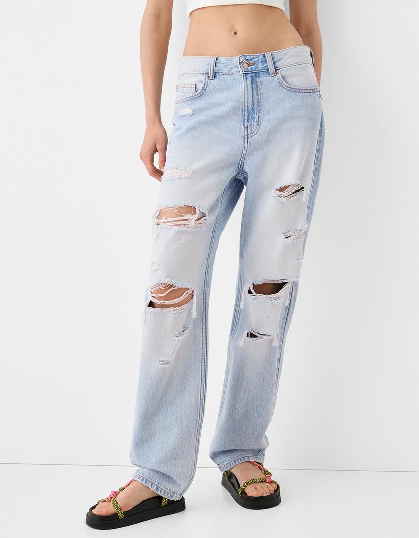 Cropped straight jeans-Light blue-1