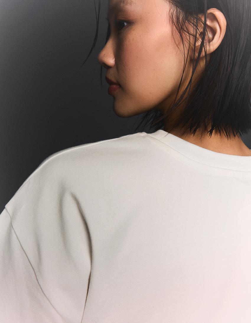 Short sleeve corset waist T-shirt-Off white