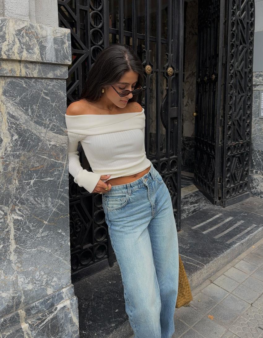 Wide-leg jeans-Light blue