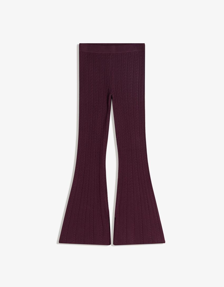 Komplet: sweter i plecione spodnie o kroju flare-Komplet: sweter i plecione spodnie o kroju flare