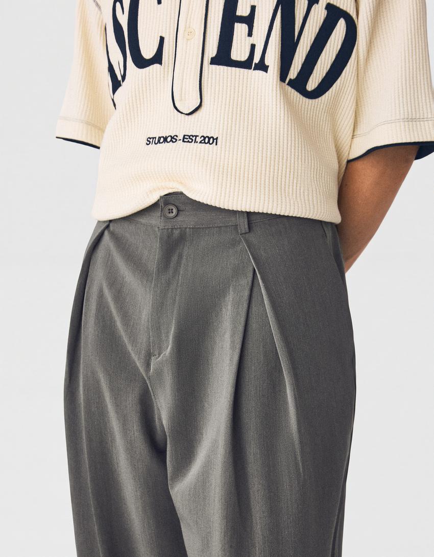 Pileli baggy pantolon-Gri