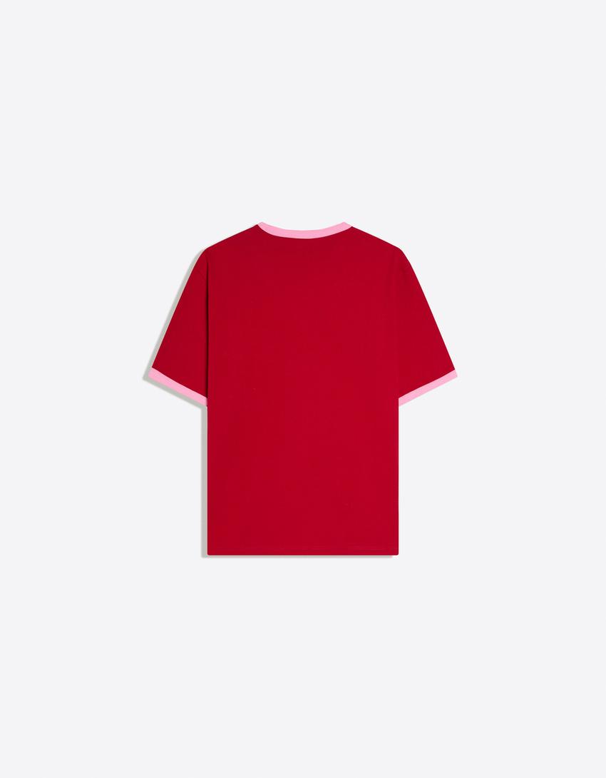 Camiseta manga corta contraste print-Rojo