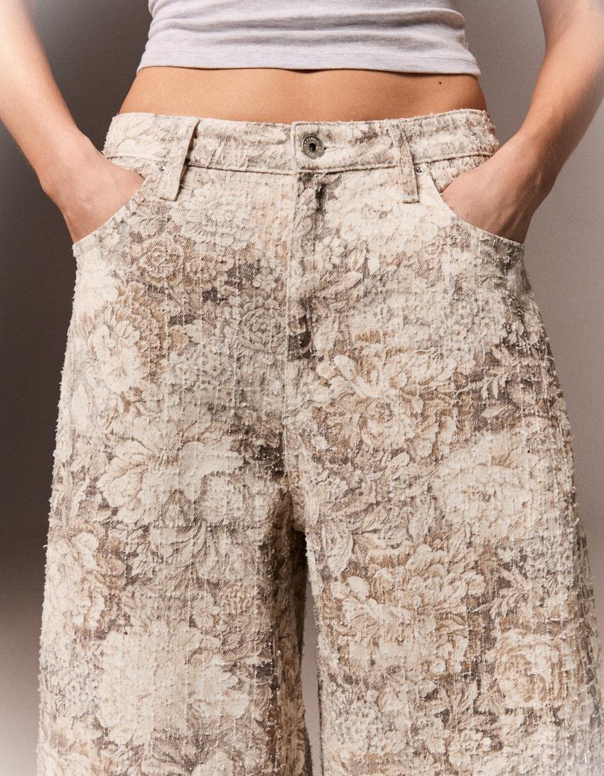 Printed barrel trousers-Sand