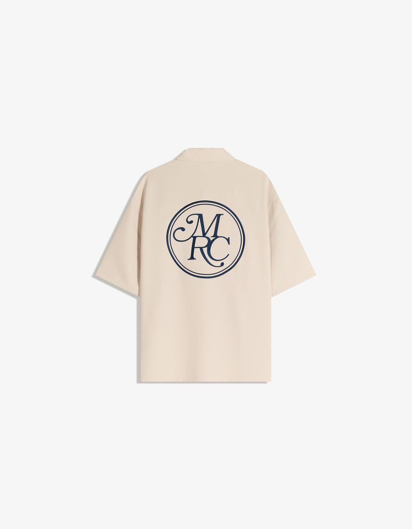 Tailored boxy fit shirt with embroidery-Cream