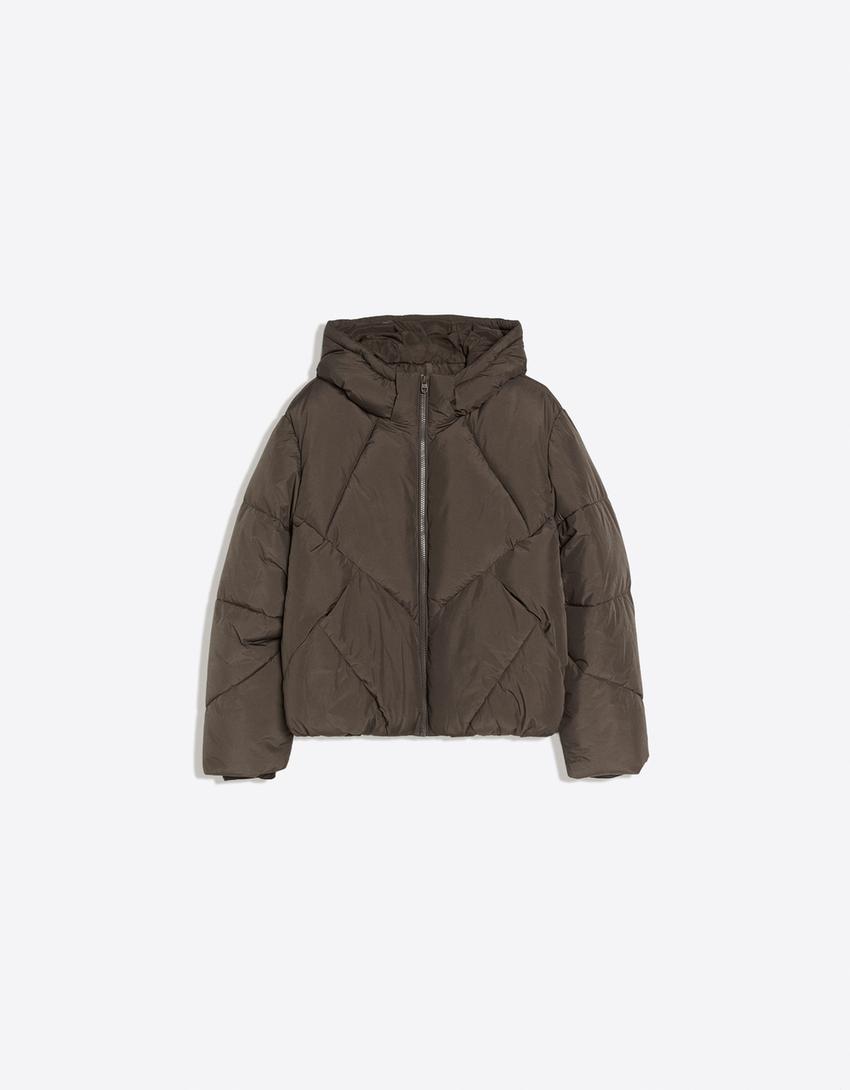 Gesteppte Jacke mit Kapuze-Nerzfarbe