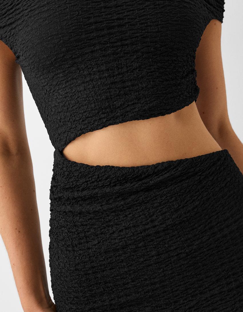 Vestido mini decote à barco cortes-Preto-6