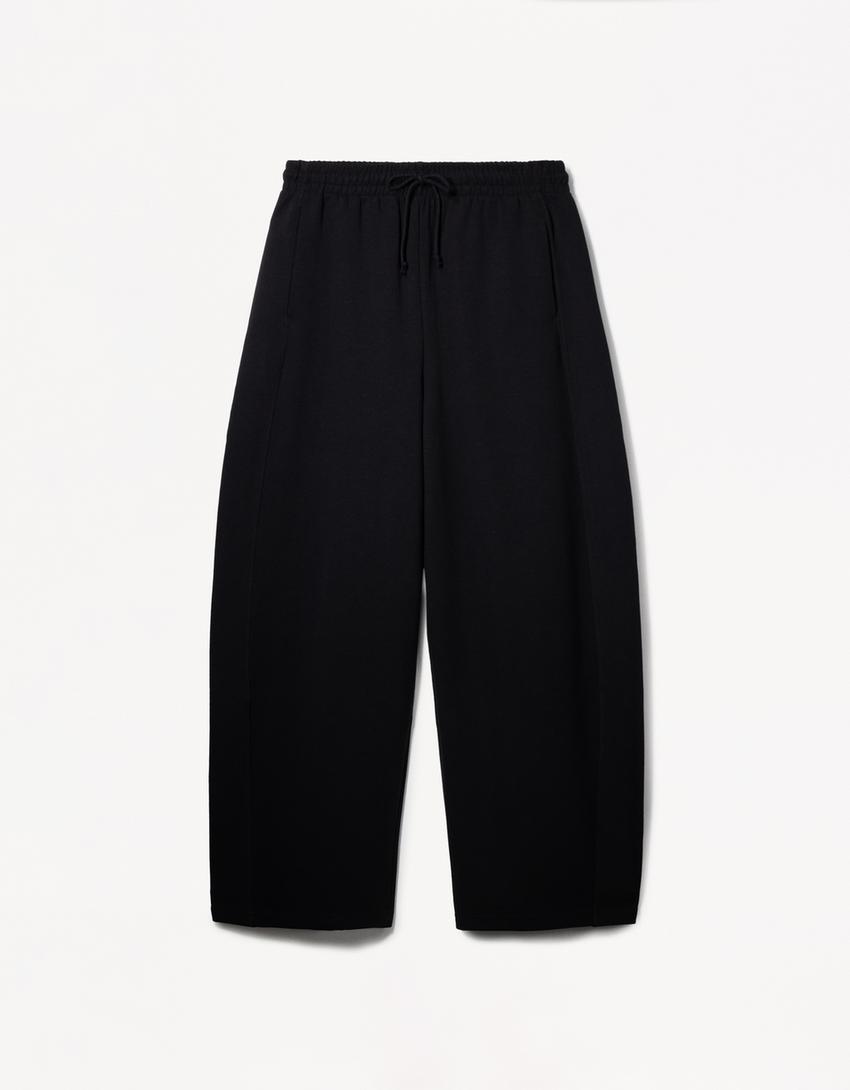 Pamuklu barrel fit pantolon-Siyah-4