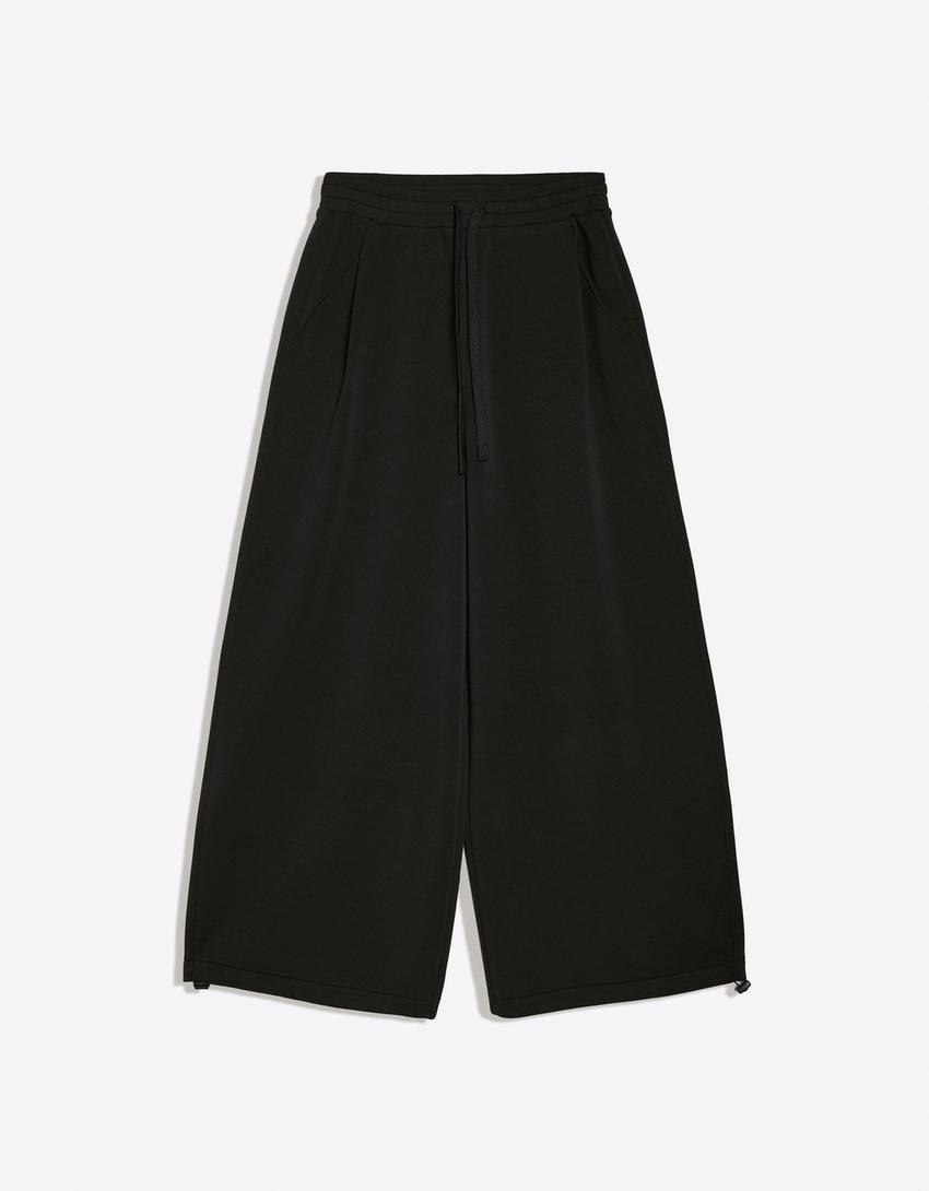 Barrel fit modal pantolon-Siyah