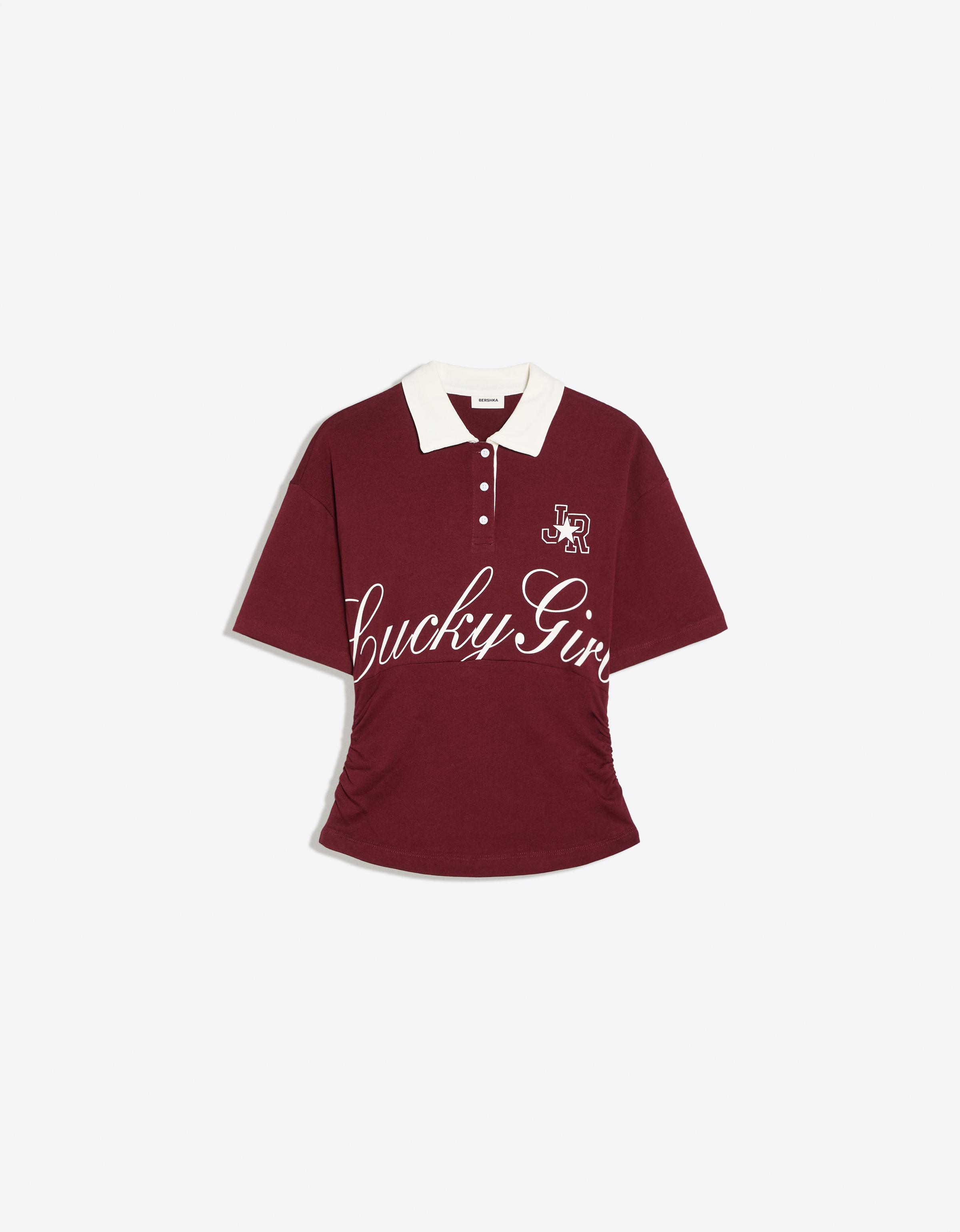 Short sleeve sash print polo shirt — Burgundy