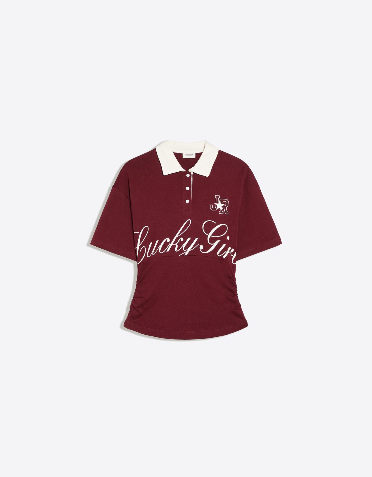 Short sleeve sash print polo shirt — Burgundy