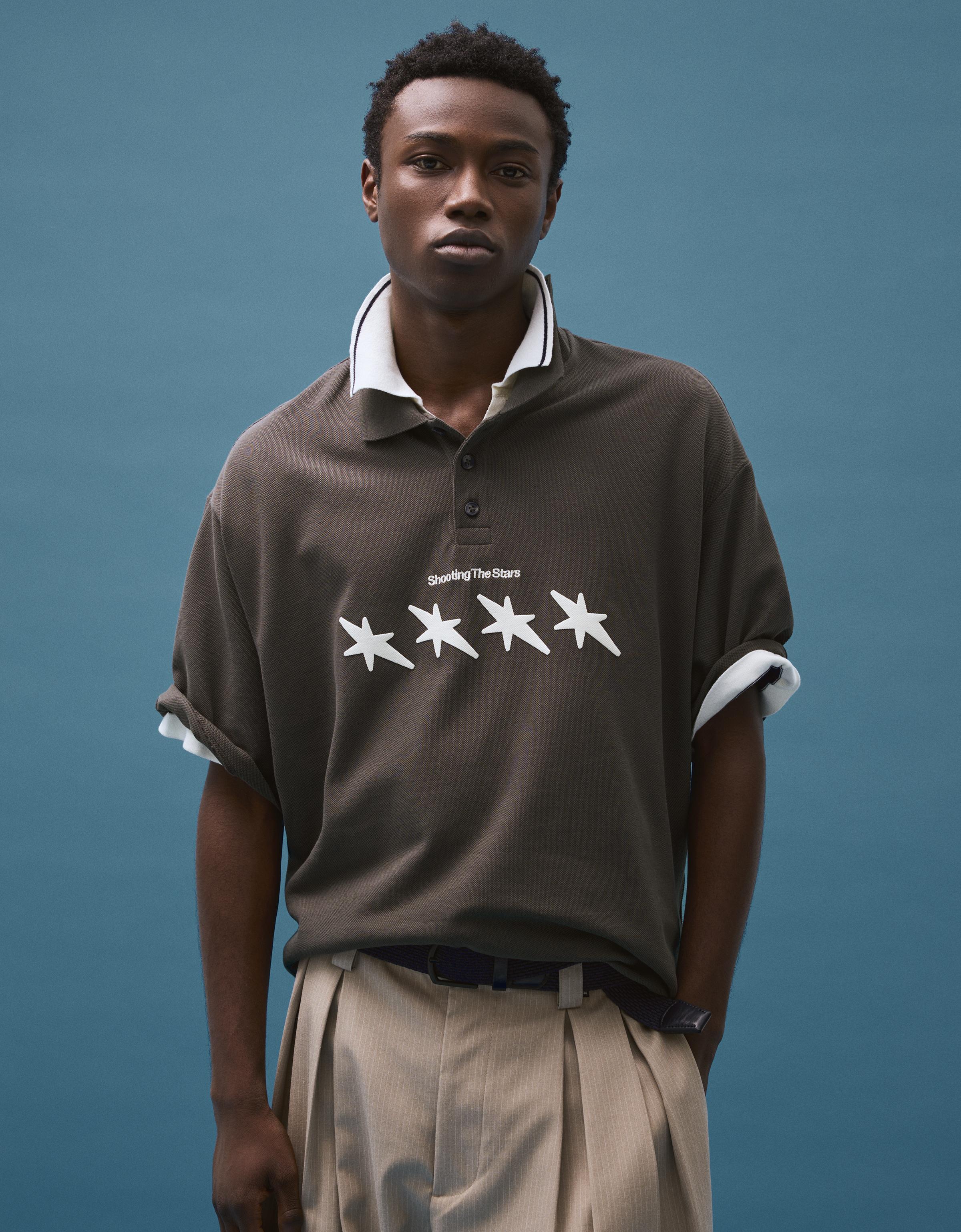 Polo Boxy Fit Print Hombre Xl Gris
