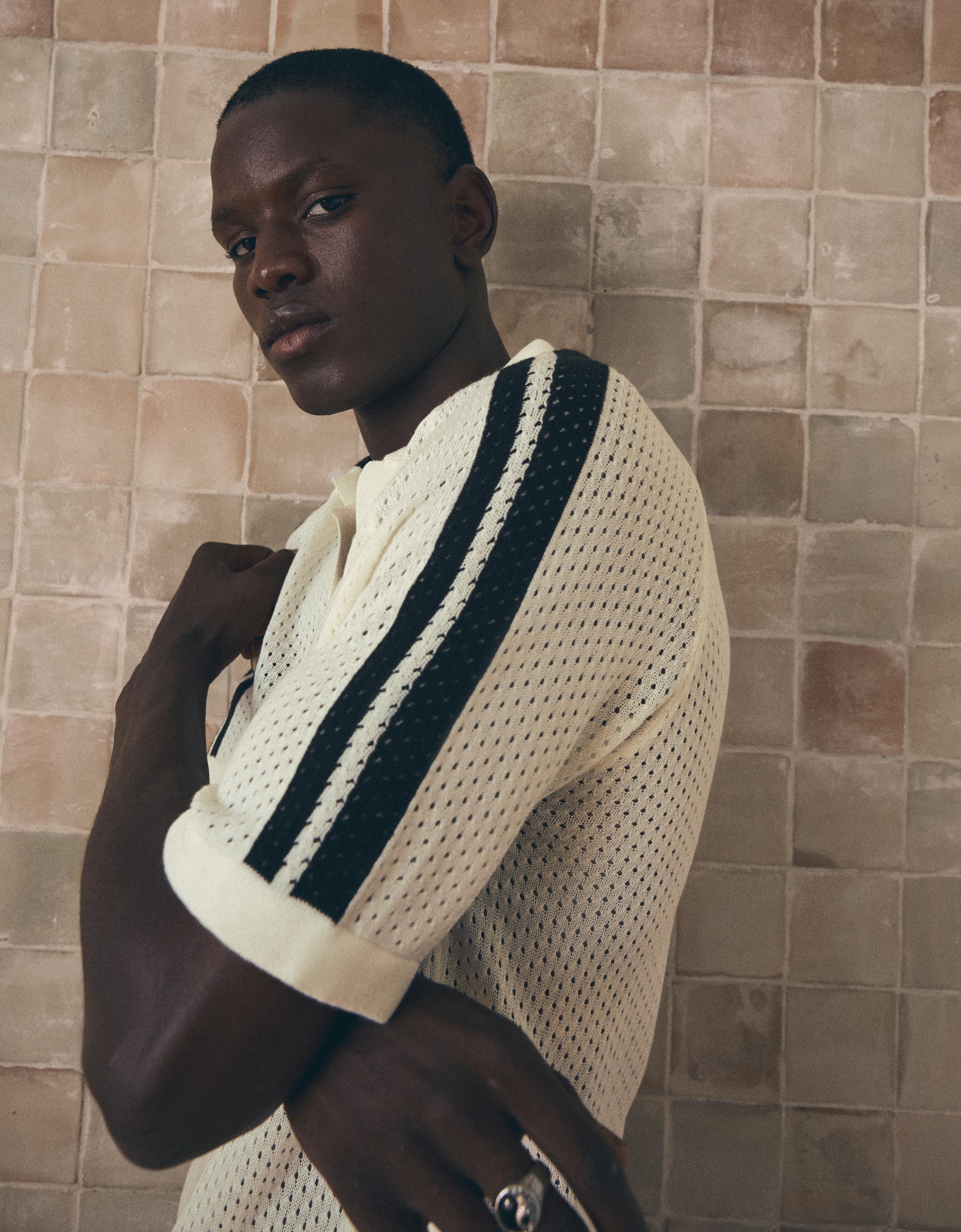 Retrosport print mesh polo — Off white