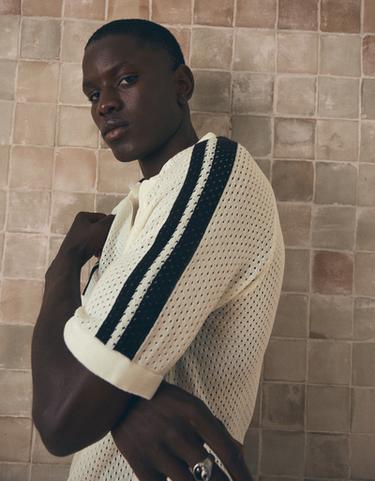 Retrosport print mesh polo — Off white 4