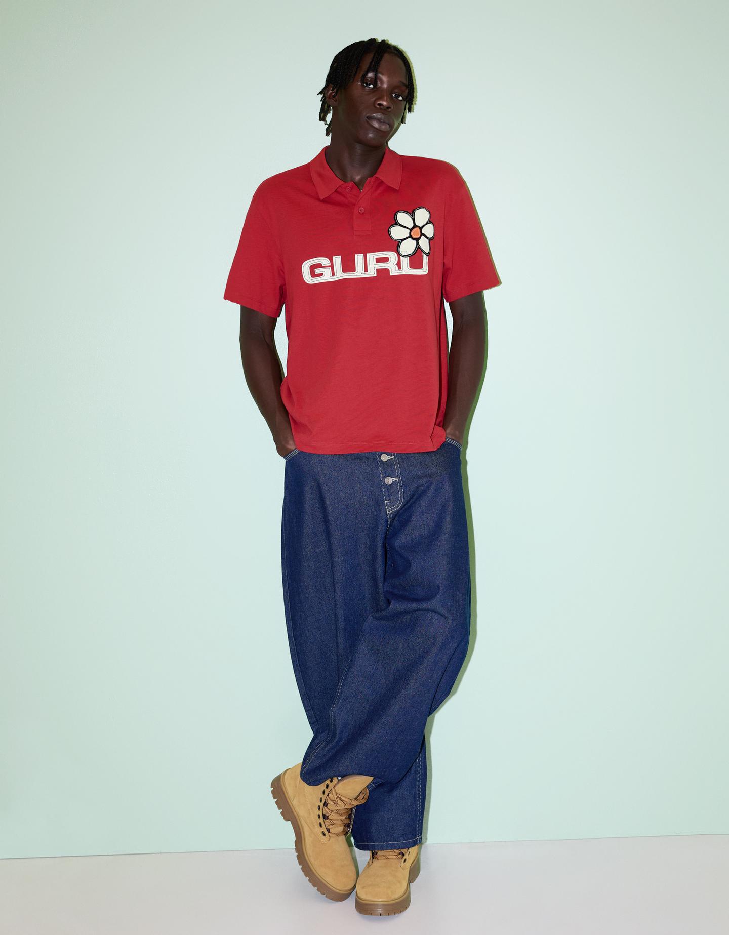 Bershka polo guru z krótkim rękawem bordowy