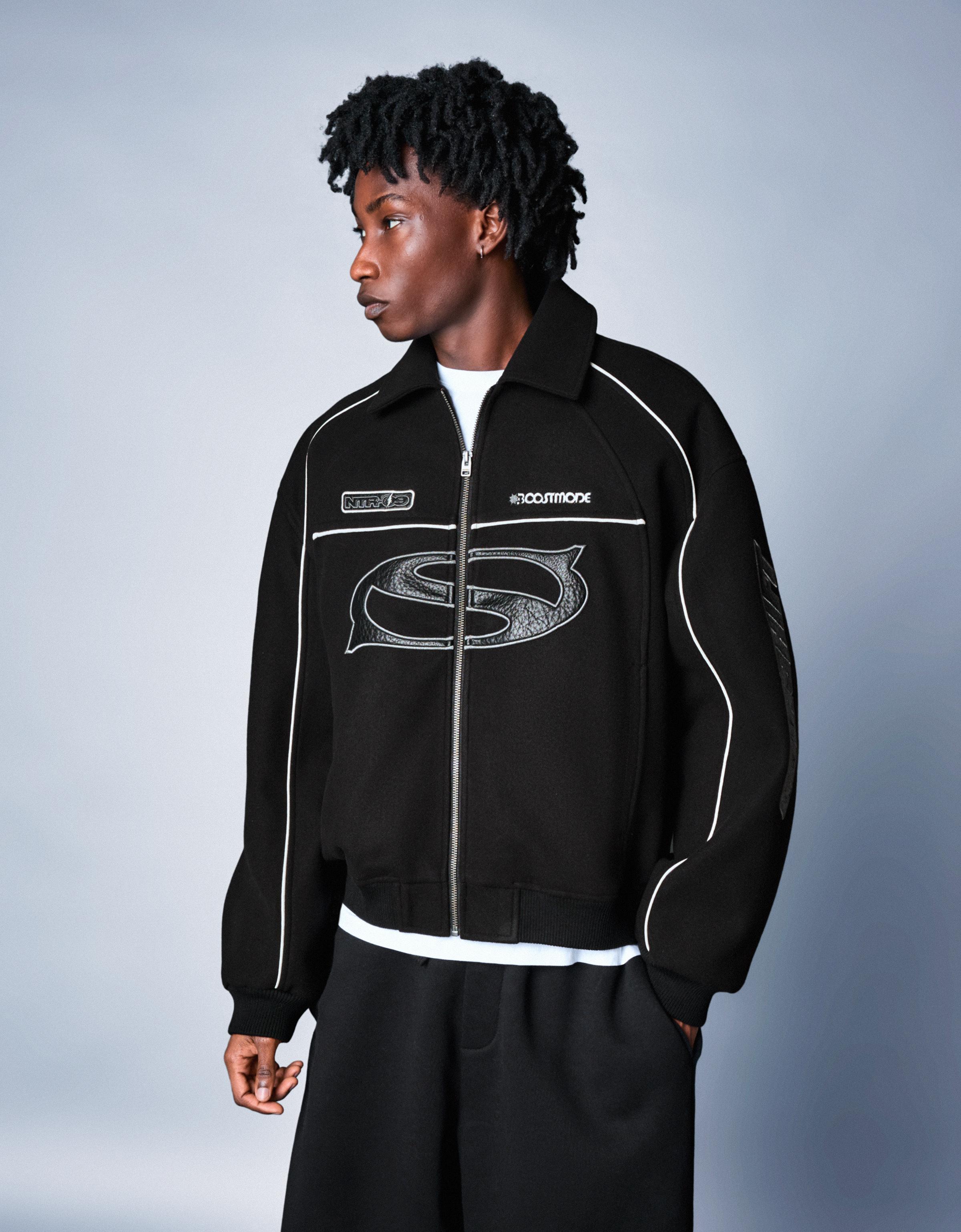 Bershka Jacke Aus Wollstoff Mit Patches Herren S Schwarz