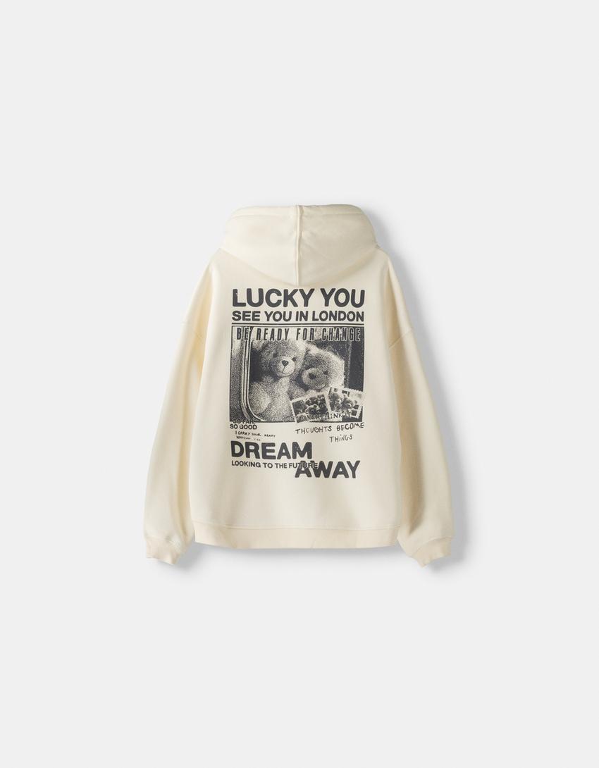 Printed oversize hoodie-Beige