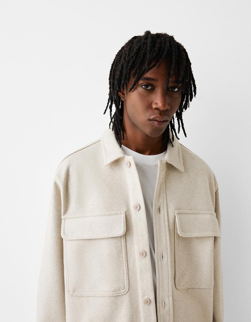 Camisa comprida de manga comprida-Areia-2