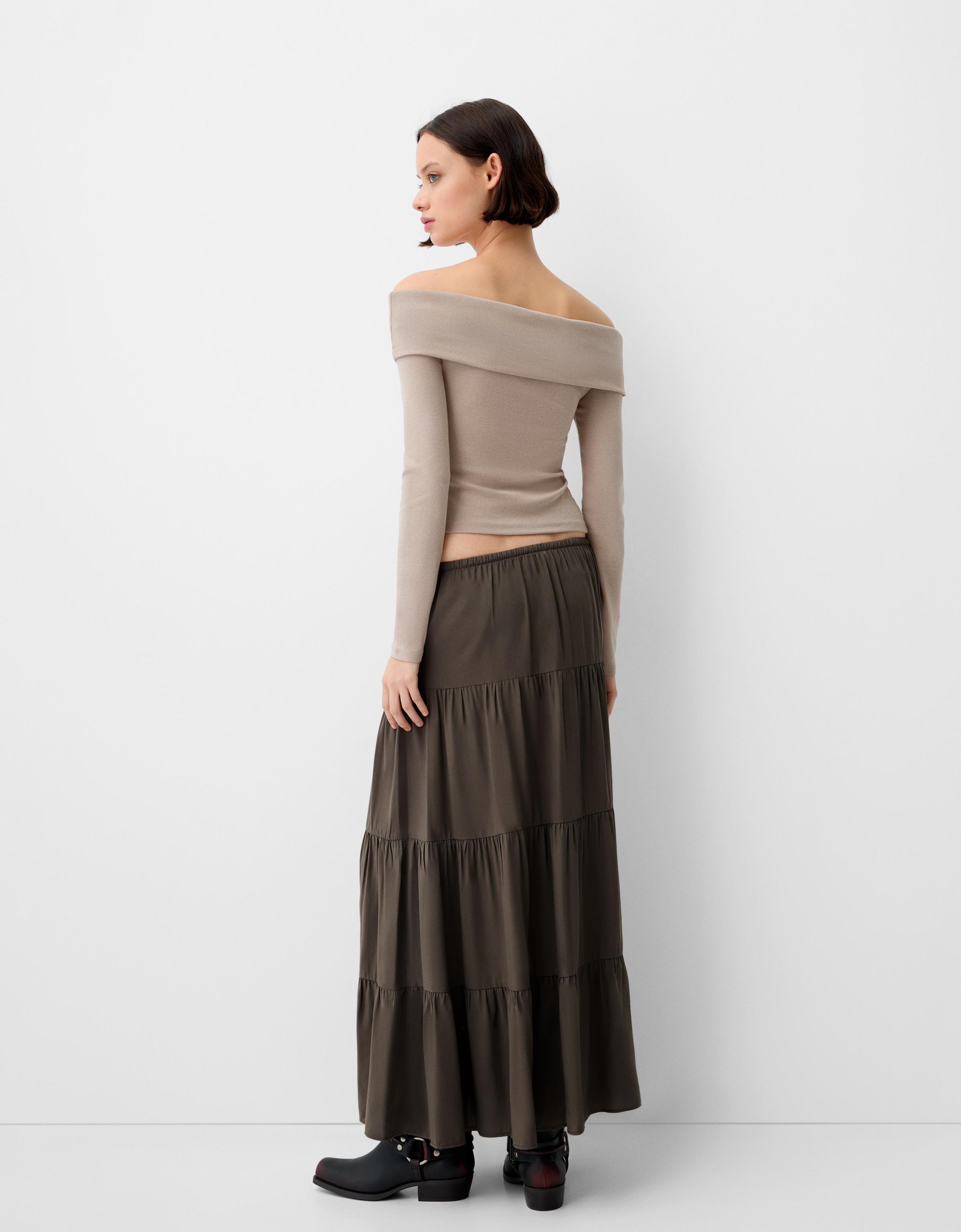 Midi skirt with elastic waist