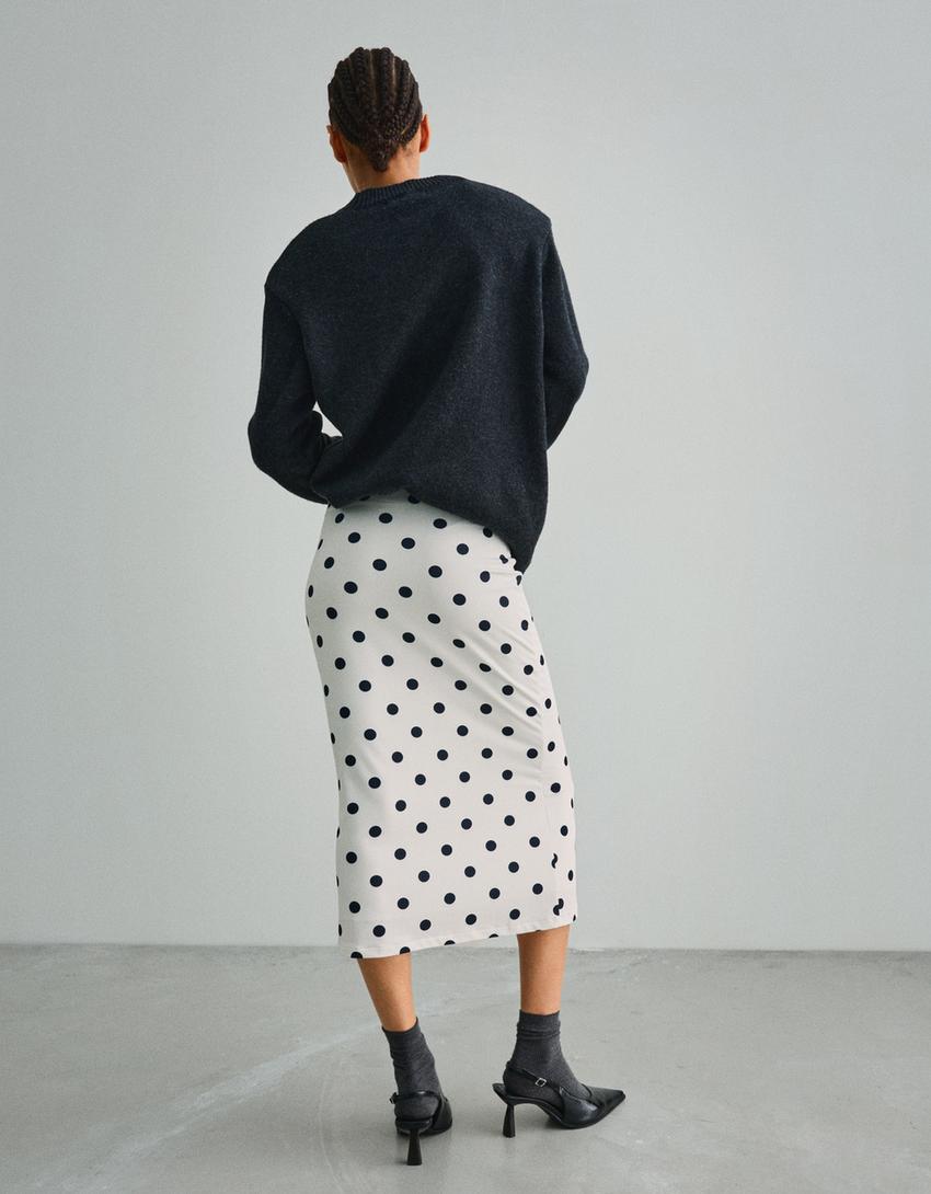 Falda midi print-Blanco / Negro