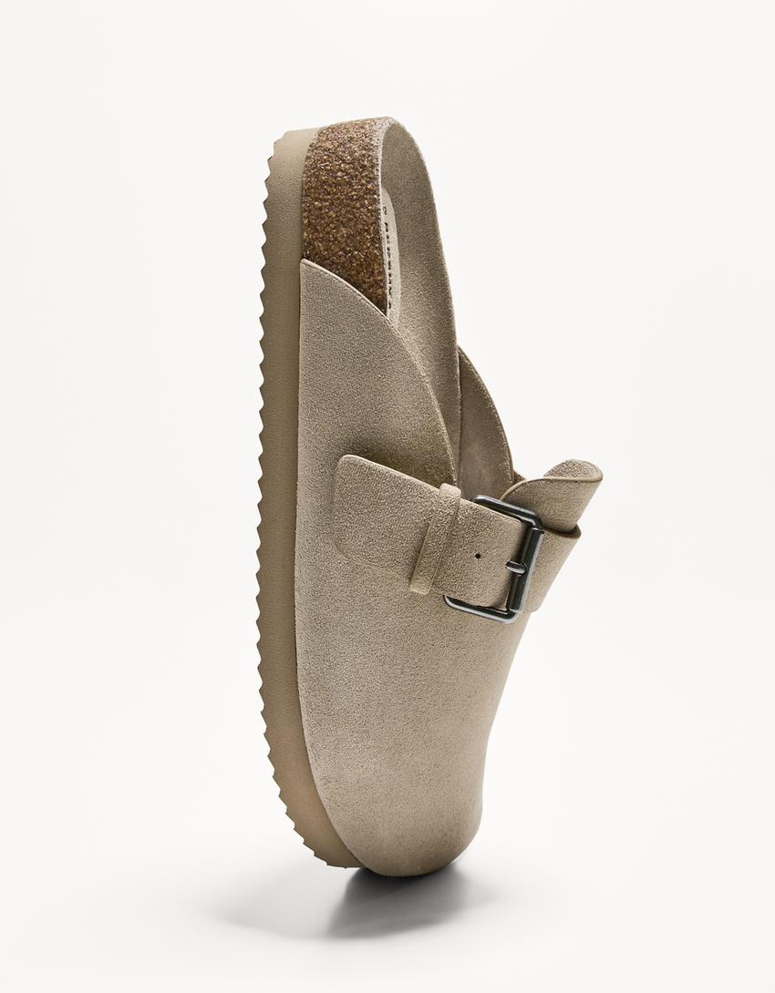 Clogs with buckle detail-TAUPE