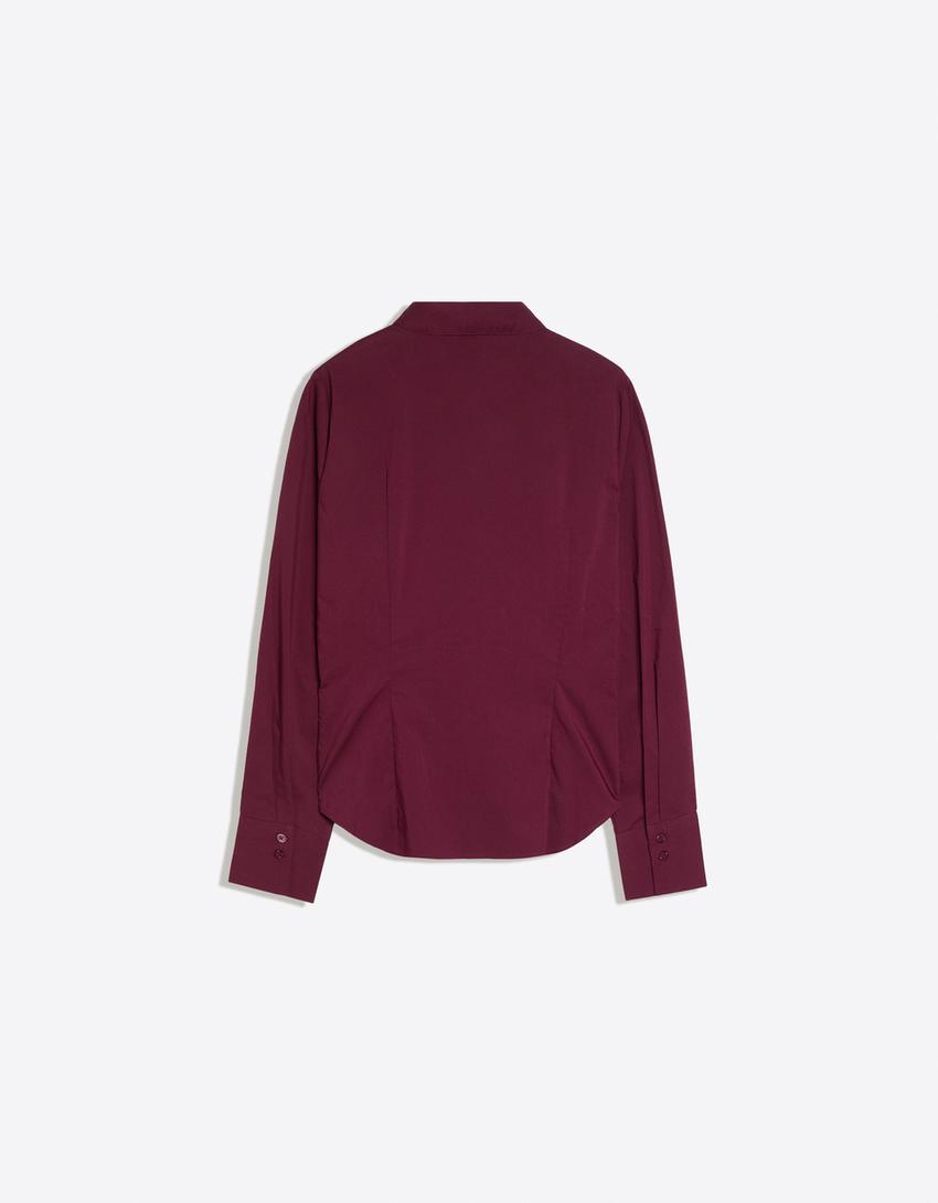 Fitted long-sleeved shirt-Maroon