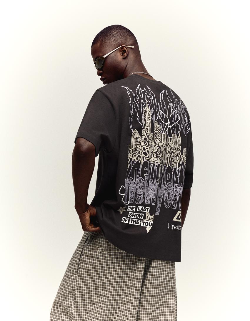 Printed boxy-fit short sleeve T-shirt-Black