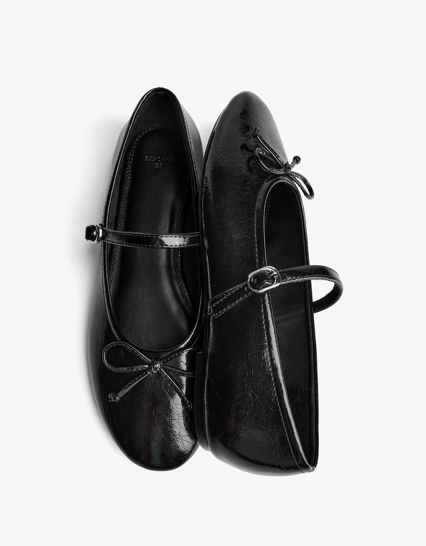 Ballet flats with bow and buckle-BLACK