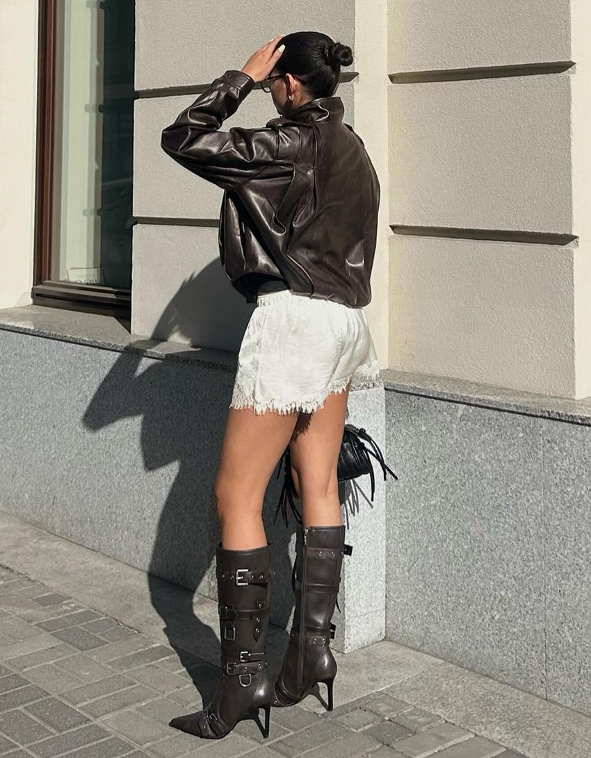 Short satén encaje-Blanco