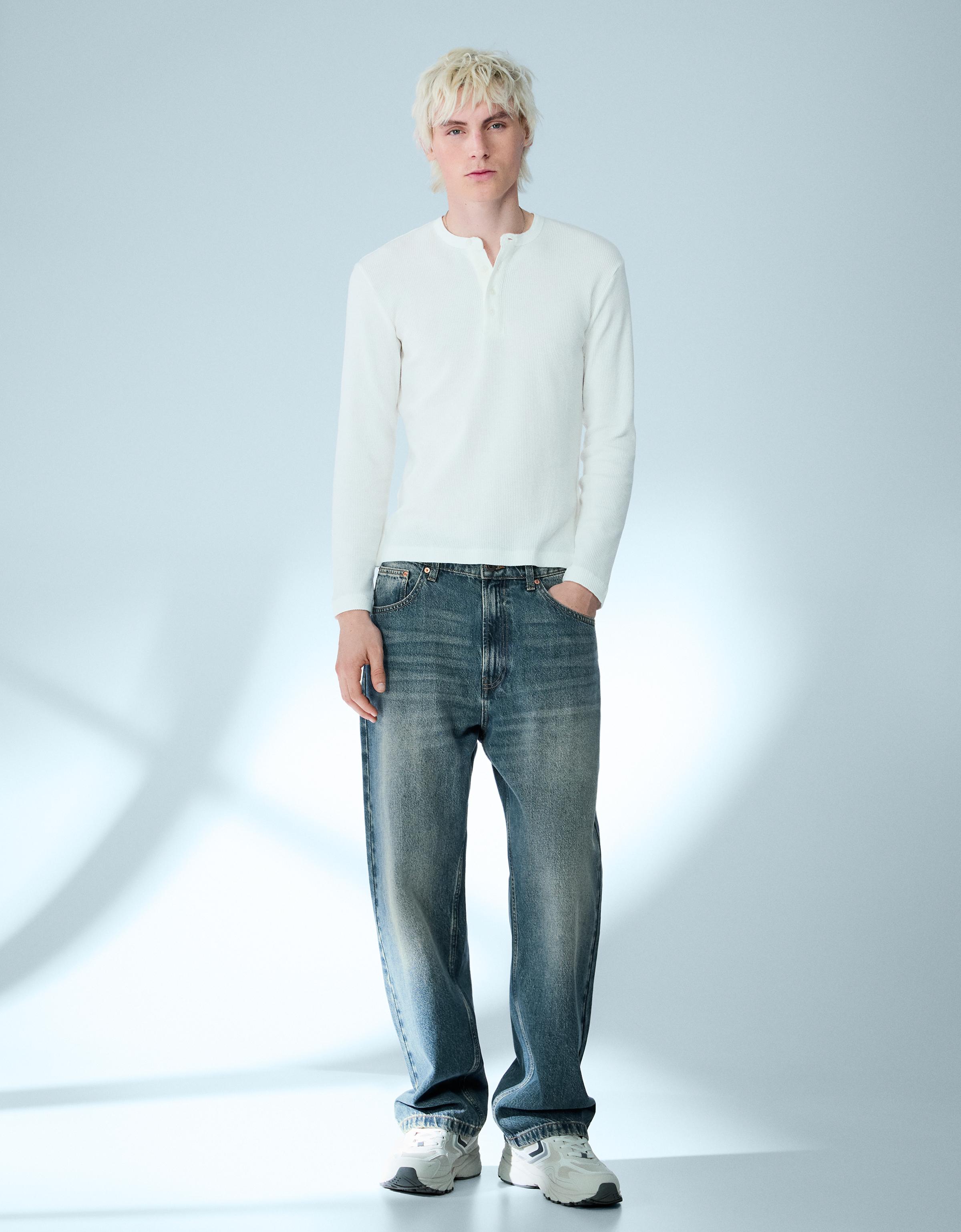 Bershka Baggy Jeans Herren 34 Grün