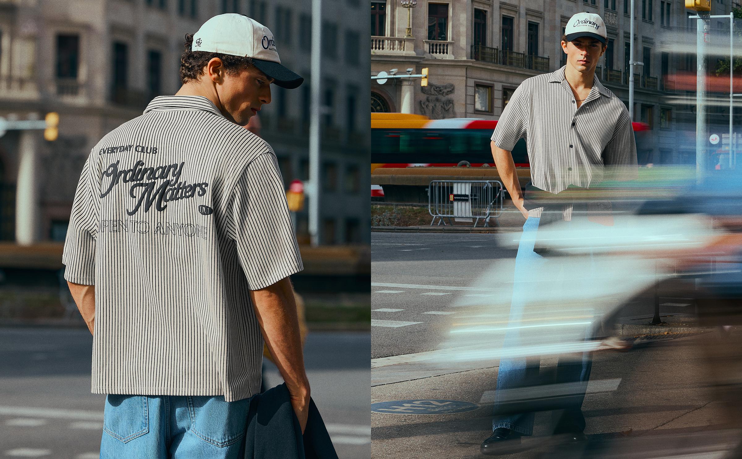 Short sleeve boxy print shirt — Navy