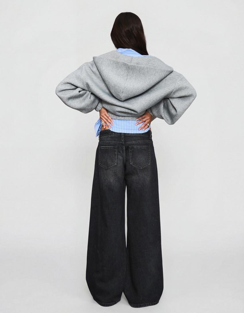 Jeans low-rise kaki lebar-Hitam