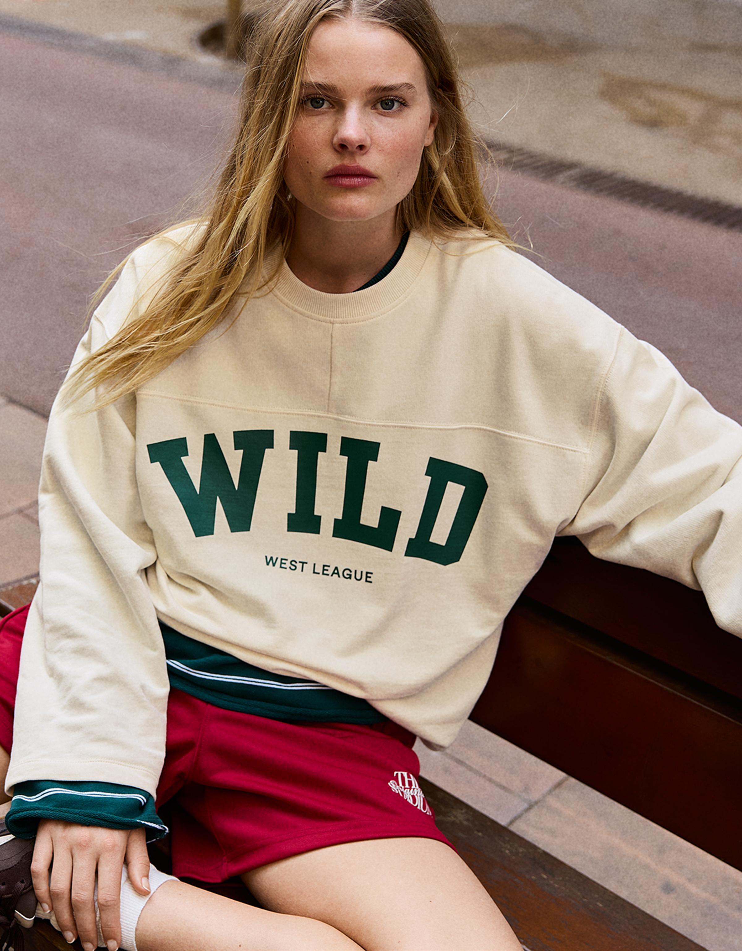 Bershka Sudadera Cuello Redondo Print Mujer Xs Blanco Roto