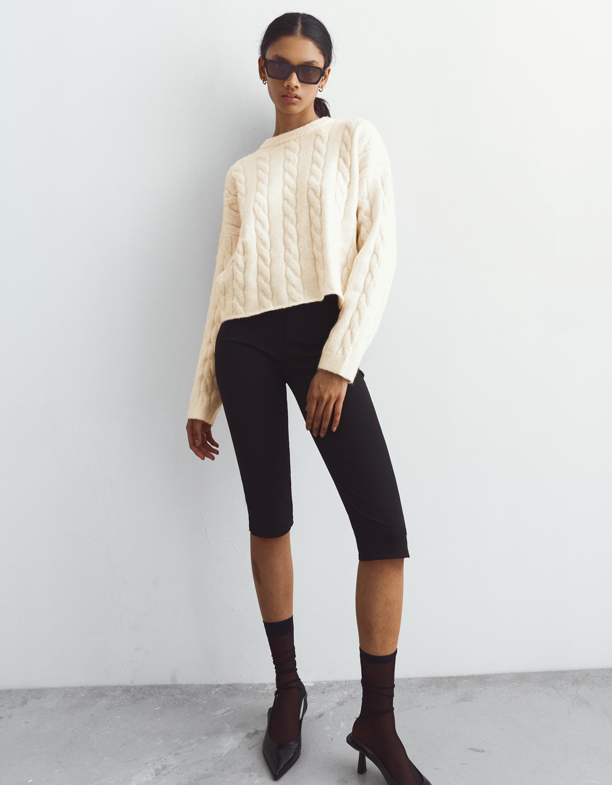 Bershka Geflochtener Pullover Damen S Rohweiß