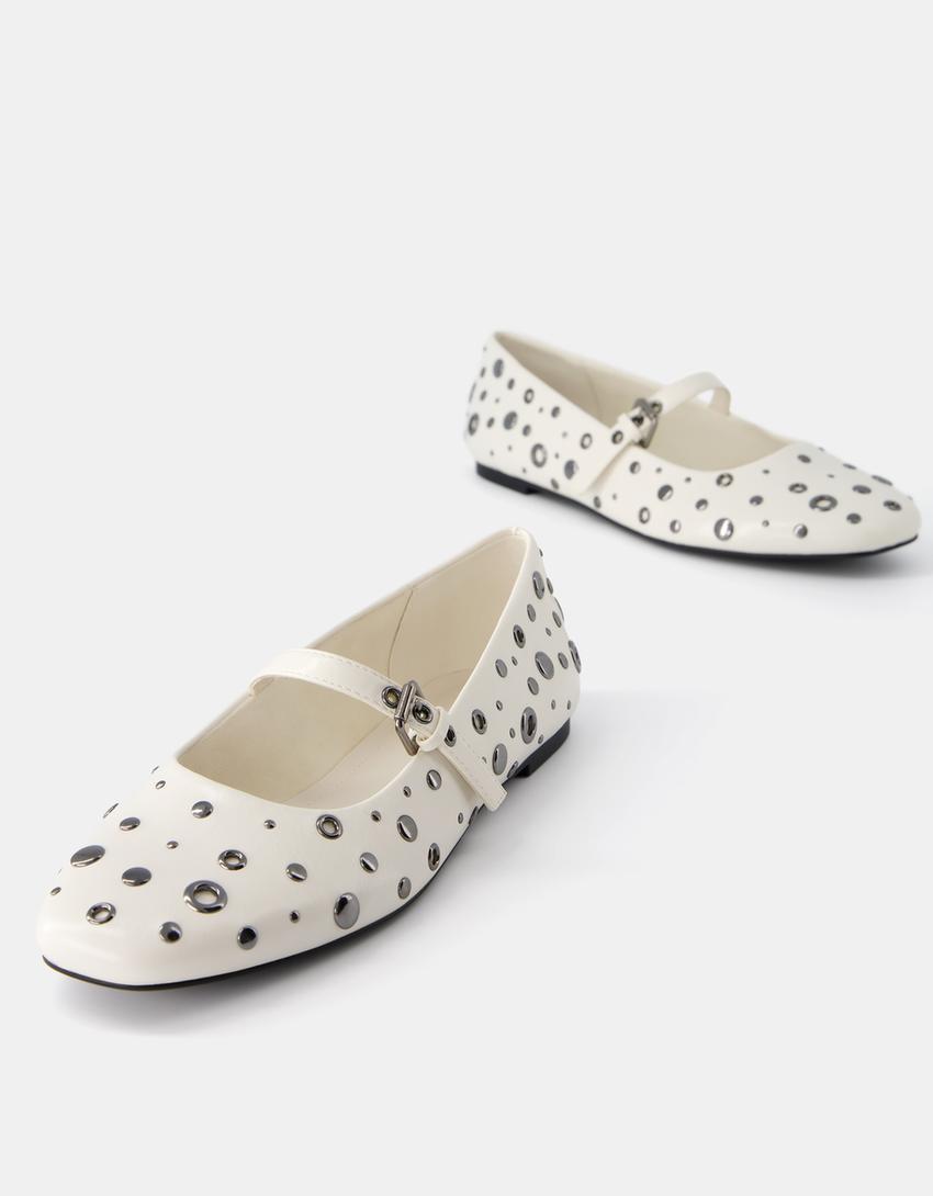 باليرينا بدبابيس معدنية وإبزيم-أبيض-3