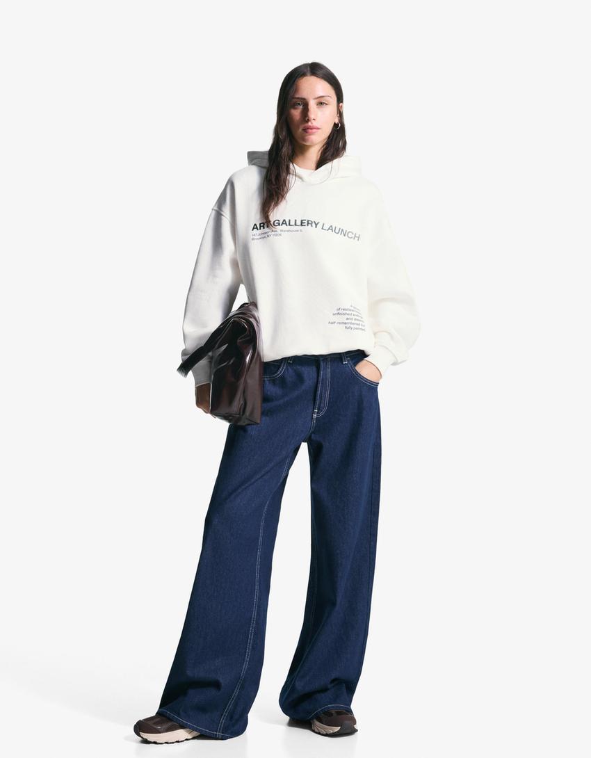 Suadoiro capucha print-Branco roto