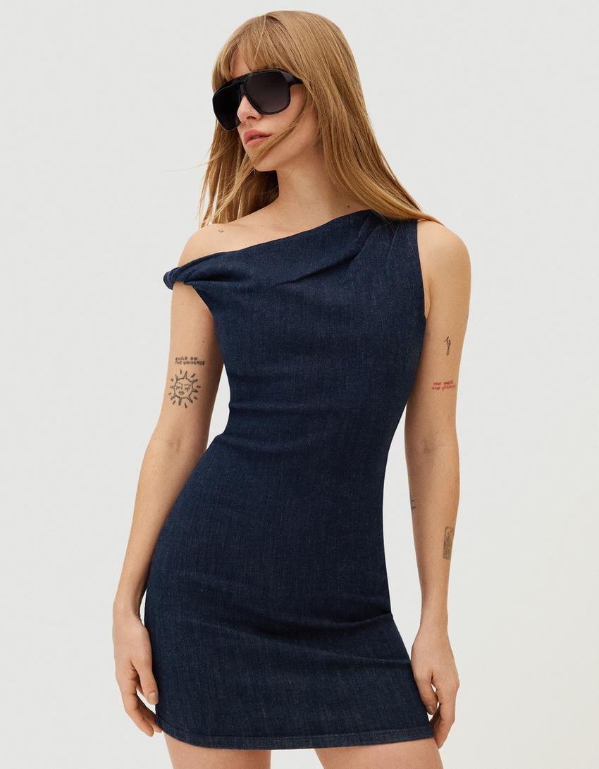 Off-shoulder denim mini dress - Women | Bershka Off-shoulder denim mini dress - Women | Bershka
