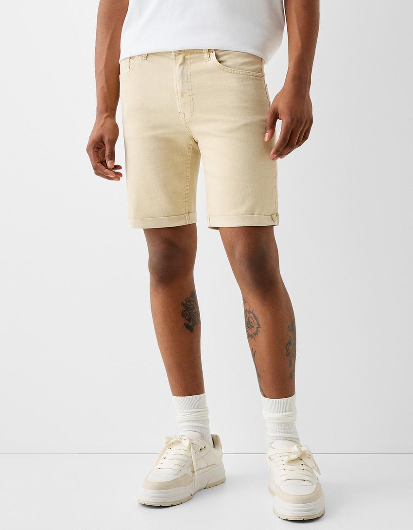Bermuda denim retroussé-Beige-1