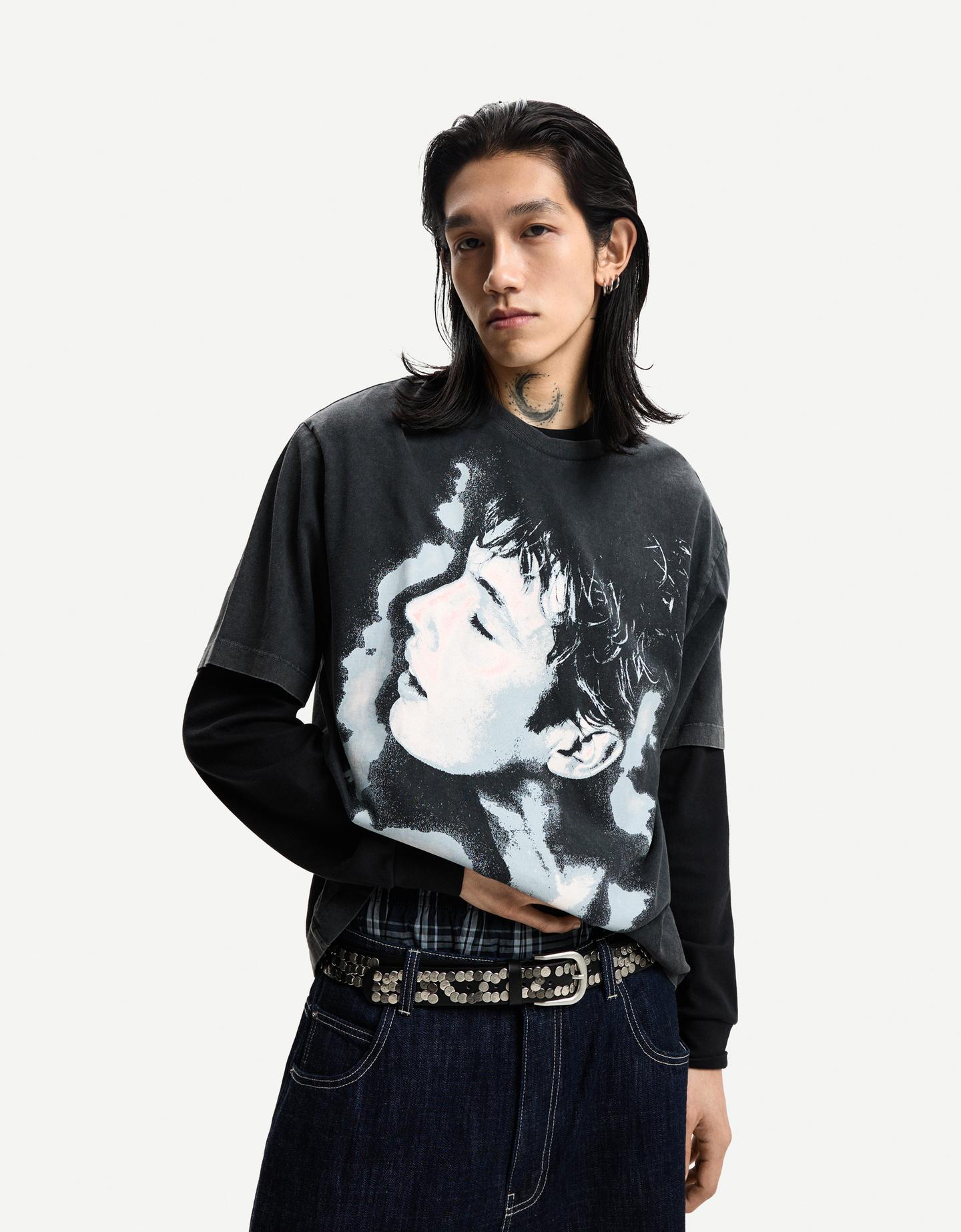 Bershka Koszulka Z Nadrukiem Troye Sivan Mężczyzna M Szary