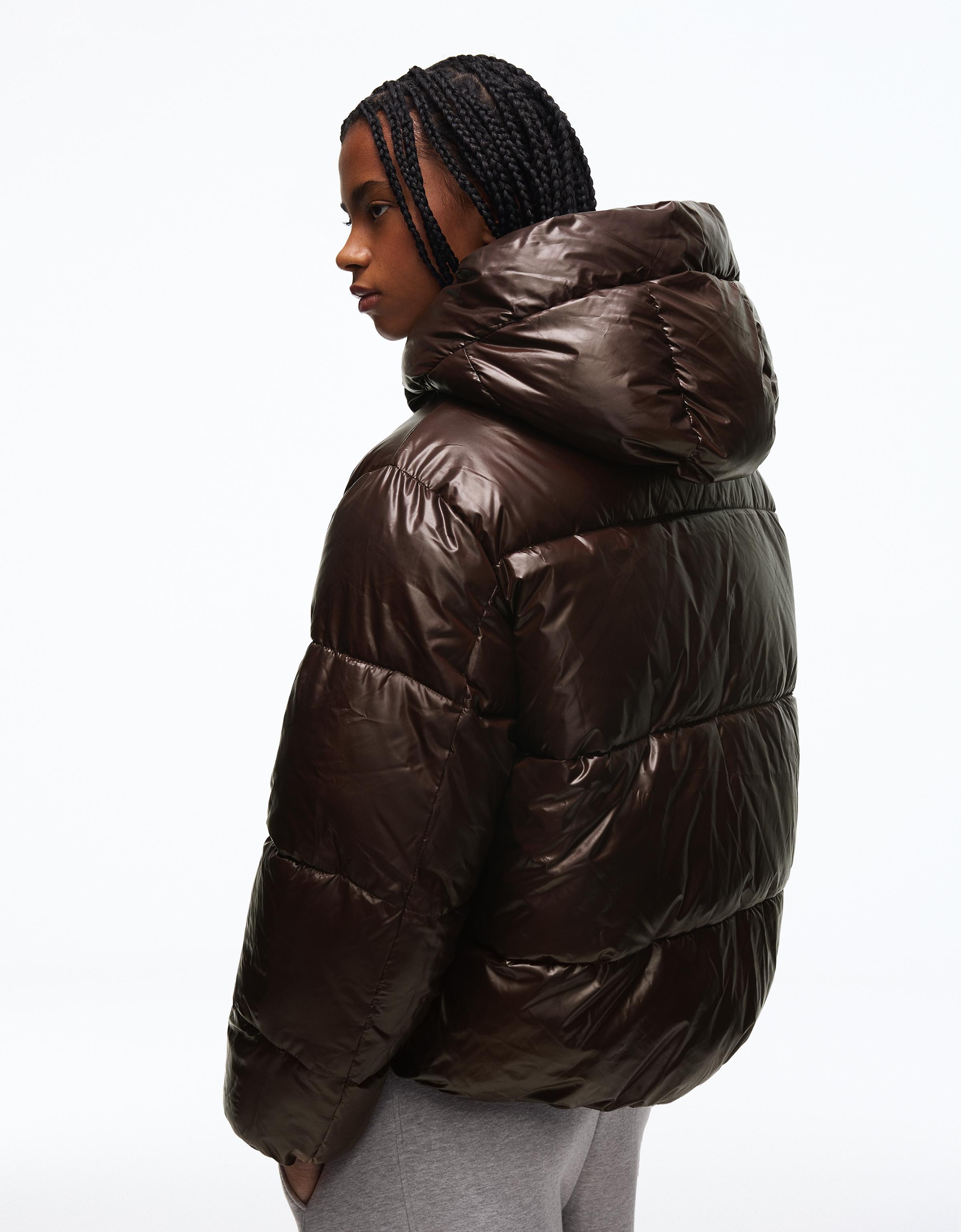 Oversize hooded puffer jacket — Brown