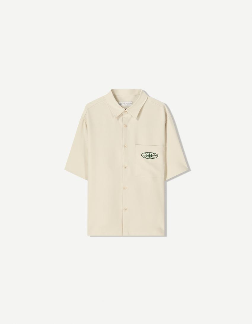 Chemise Boxy fit tailoring brodée-Écru-4