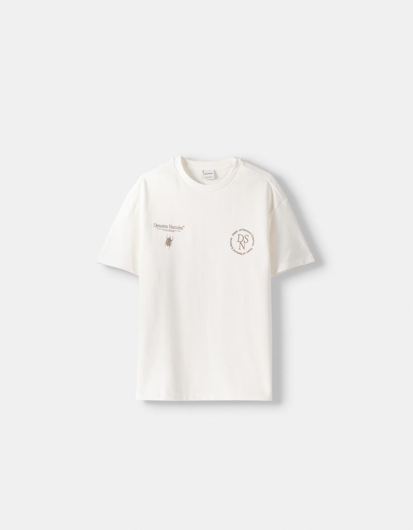 T-shirt manches courtes molleton imprimé-Blanc-4