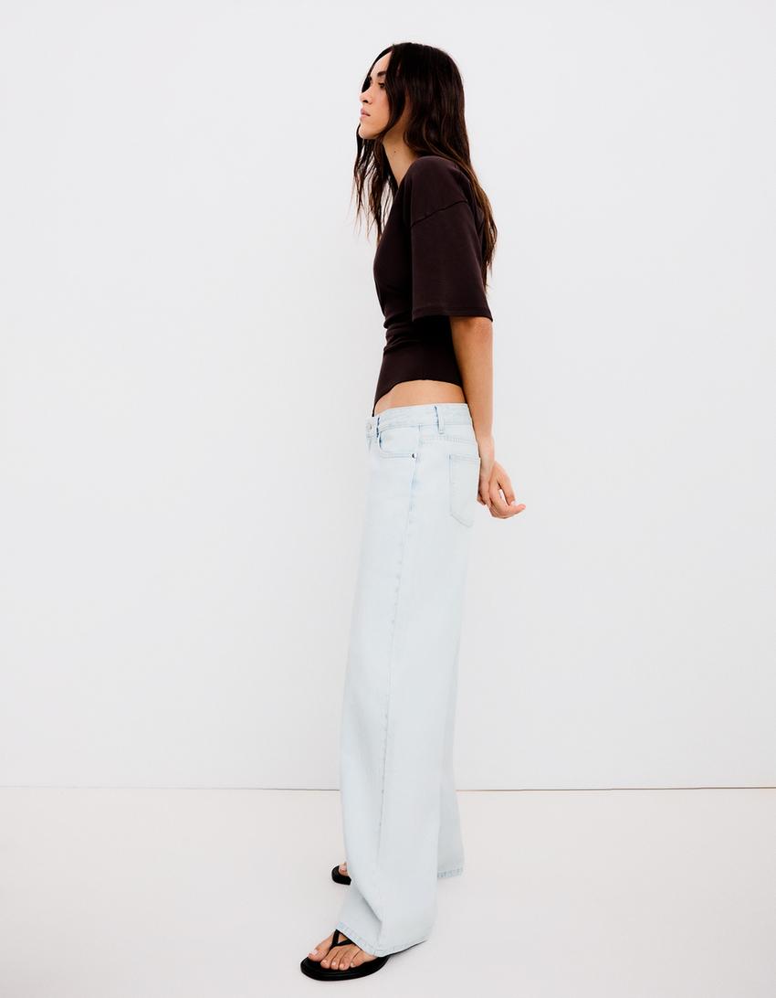 Jeans wide leg taille basse-Bleu clair