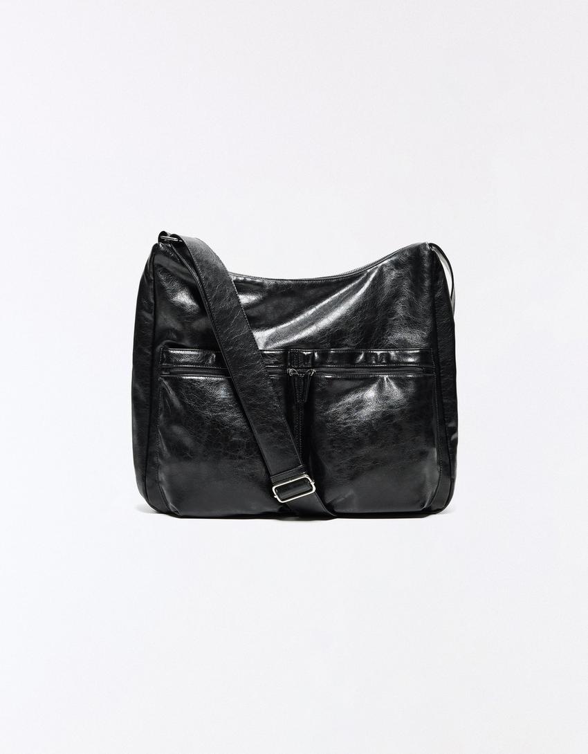 Double pocket bucket bag-Black